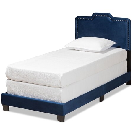 Baxton Studio Benjen Modern and Contemporary Glam Navy Blue Velvet Fabric Twin Size Panel Bed 183-11265-Zoro